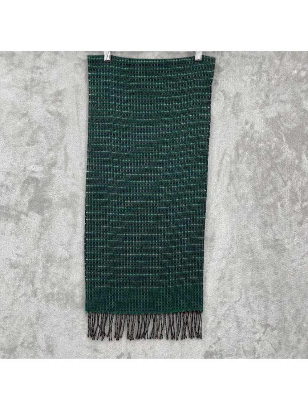 Vintage Christian Dior Cashmaire Acrylic Woven Rectangle Fringe Plaid Scarf
